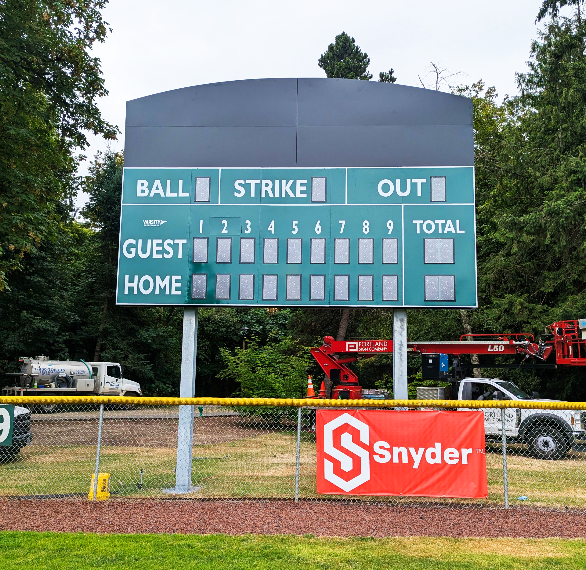 Newly constructed scoreboard at a sports field
